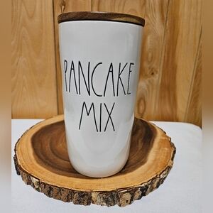 NWT Rae Dunn Pancake Mix Ceramic Canister Magenta Collection With Wood Lid